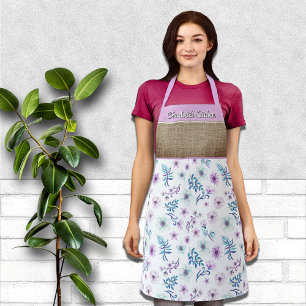 Pretty Watercolor Floral Personalised First Name Apron