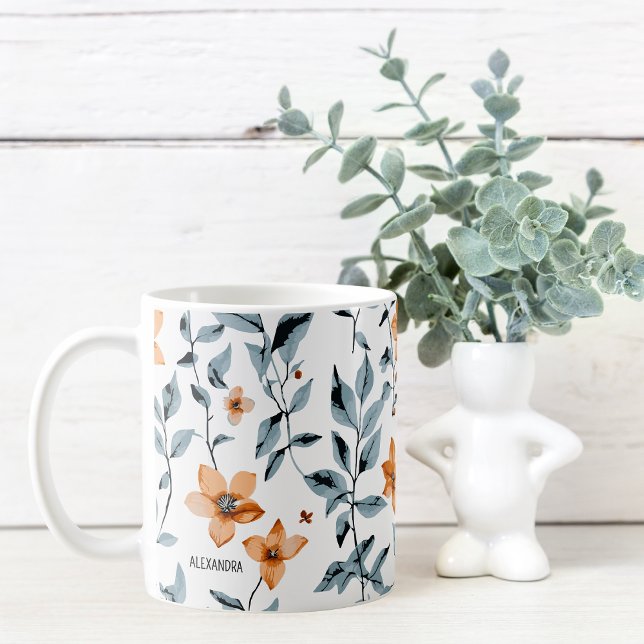 Pretty Watercolor Floral Personalised Name  Coffee Mug (Creator Uploaded)