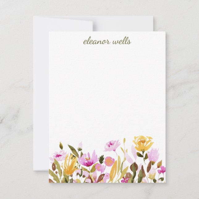 Pretty Watercolor Floral Personalised Stationery Card (Front)