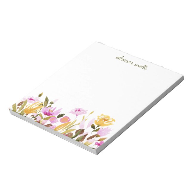 Pretty Watercolor Floral Personalised Stationery Notepad (Rotated)