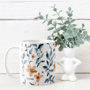 Pretty Watercolor Floral Personalized Name  Coffee Mug