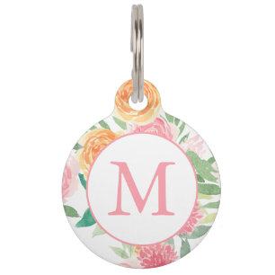 Pretty Watercolor Floral Pet's Name and Phone Pet Tag