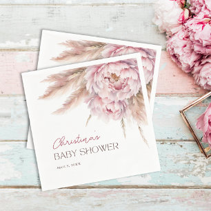 Pretty Watercolor Floral Pink Baby Shower Napkin