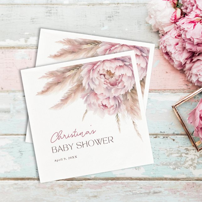 Pretty Watercolor Floral Pink Baby Shower Napkin (Creator Uploaded)