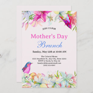 Pretty Watercolor Floral Pink Mother's Day Brunch Invitation