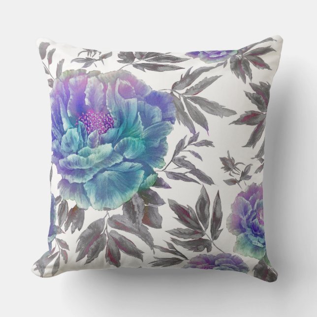 Pretty Watercolor Floral Reversible Pillow (Front)