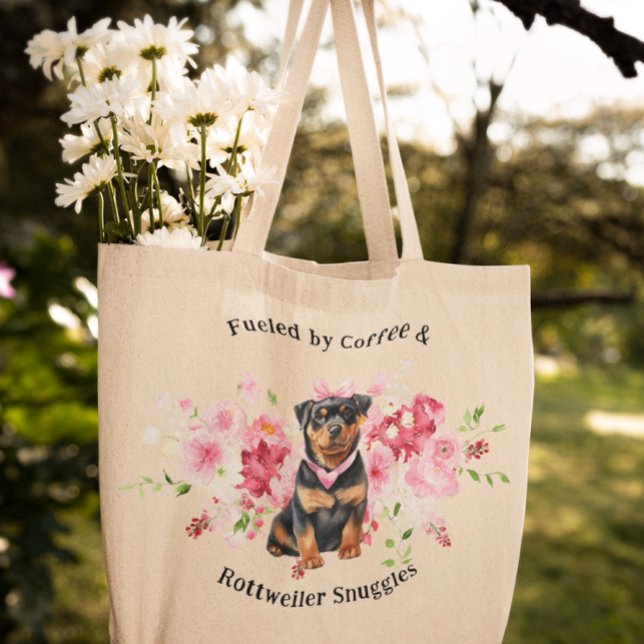 Pretty Watercolor Floral | Rottweiler Dog Tote Bag (Creator Uploaded)
