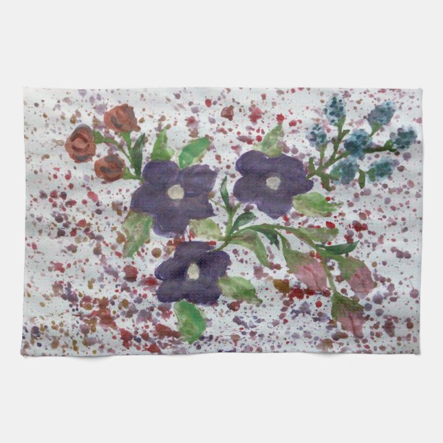 Pretty watercolor floral tea towel (Horizontal)