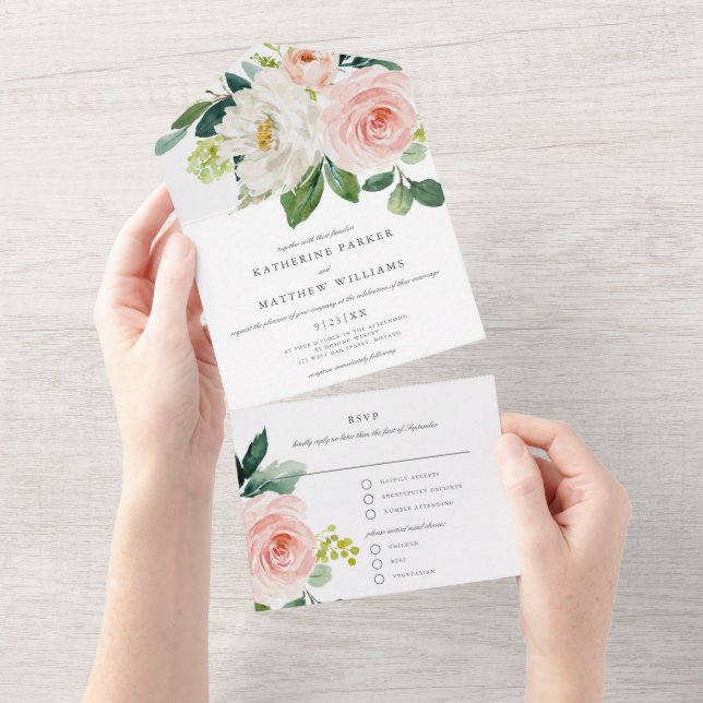 Pretty Watercolor Floral Wedding All In One Invitation (Tearaway)