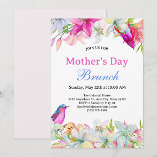 Pretty Watercolor Floral White Mother's Day Brunch Invitation