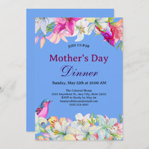 Pretty Watercolor Floral White Mother's Day Dinner Invitation