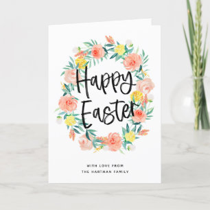 Pretty Watercolor Floral Wreath Modern Easter Holiday Card
