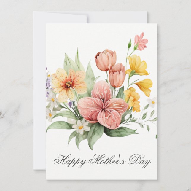 Pretty Watercolor Florals Mothers Day Card (Front)