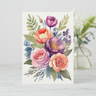 Pretty Watercolor Flower Floral Assortment Bouquet Holiday Card