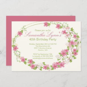 Pretty Watercolor Flower Wreath Birthday Party Invitation