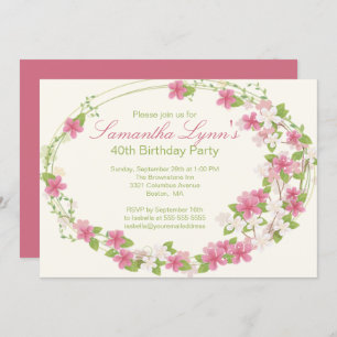 Pretty Watercolor Flower Wreath Birthday Party Invitation