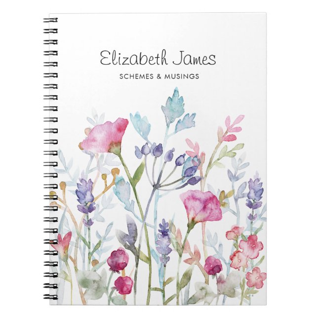 Pretty Watercolor Flowers and Berries  Notebook (Front)