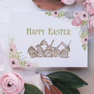 Pretty Watercolor Flowers and Bunny Easter  Holiday Postcard
