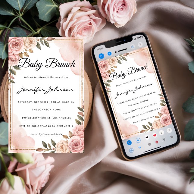 Pretty Watercolor Flowers Baby Brunch Invitation (Creator Uploaded)