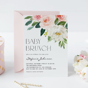 Pretty Watercolor Flowers Garden Baby Brunch Invitation