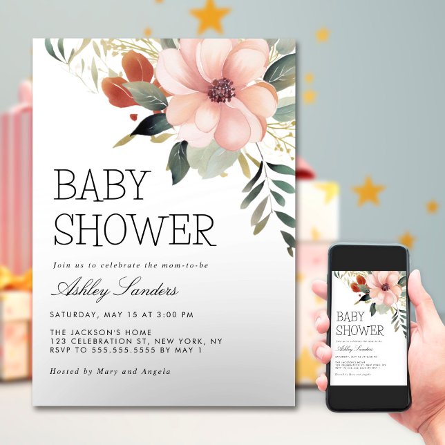 Pretty Watercolor Flowers Garden Baby Shower Invitation (Creator Uploaded)