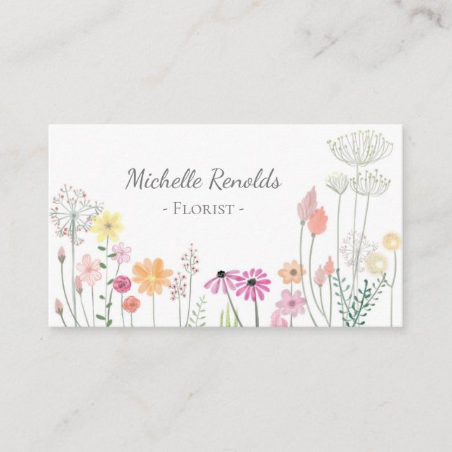 Pretty Watercolor Flowers Garden Florist Business Card (Front)
