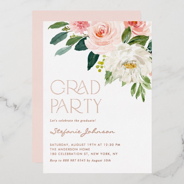 Pretty Watercolor Flowers Garden Graduation Party (Front/Back)