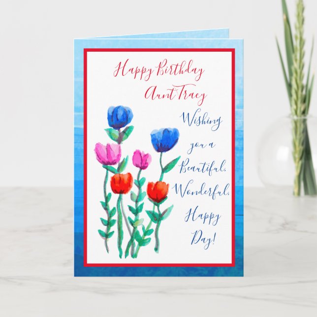Pretty Watercolor Flowers Happy Birthday Card (Front)