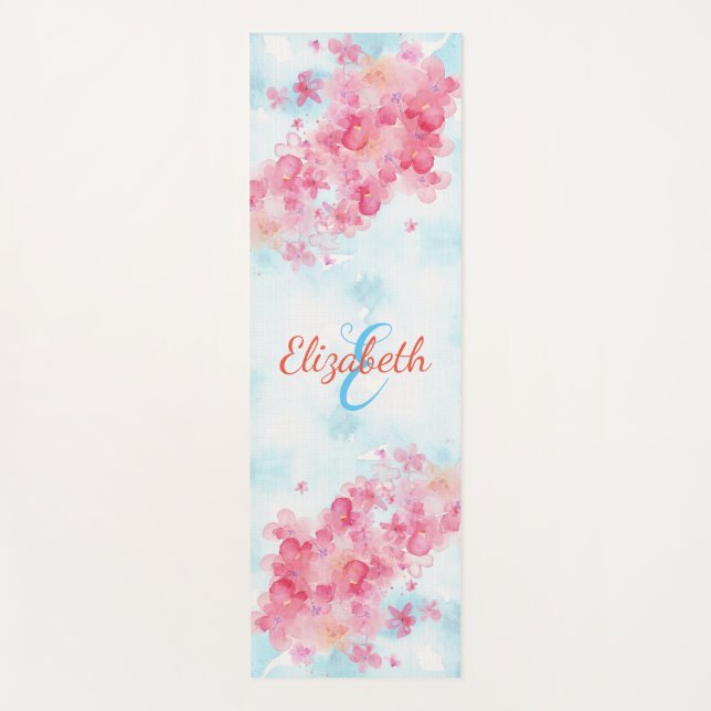 pretty watercolor flowers monogrammed Yoga Mat (Front)