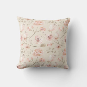 Pretty Watercolor Flowers Pattern Pink Botanical Cushion