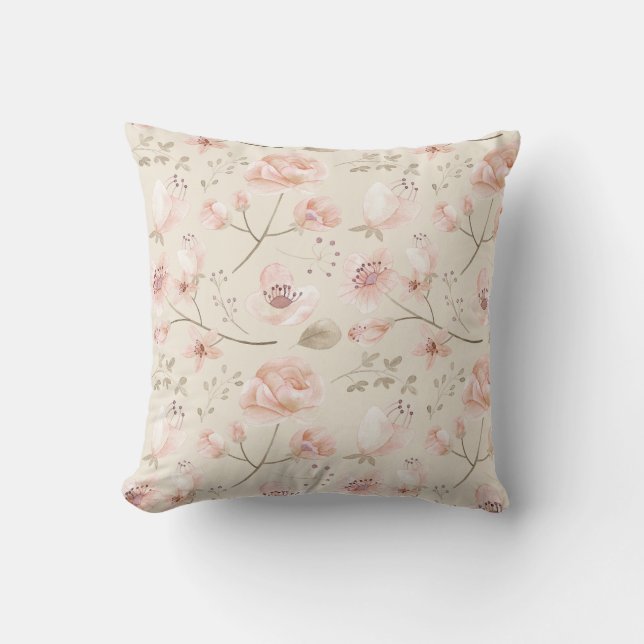 Pretty Watercolor Flowers Pattern Pink Botanical Cushion (Front)