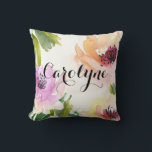 Pretty Watercolor Flowers Personalised Pillow<br><div class="desc">Customisation pillow featuring colourful watercolor flowers with modern calligraphy script. This floral pillow will be perfect as a gift or a colourful accent to any room.</div>