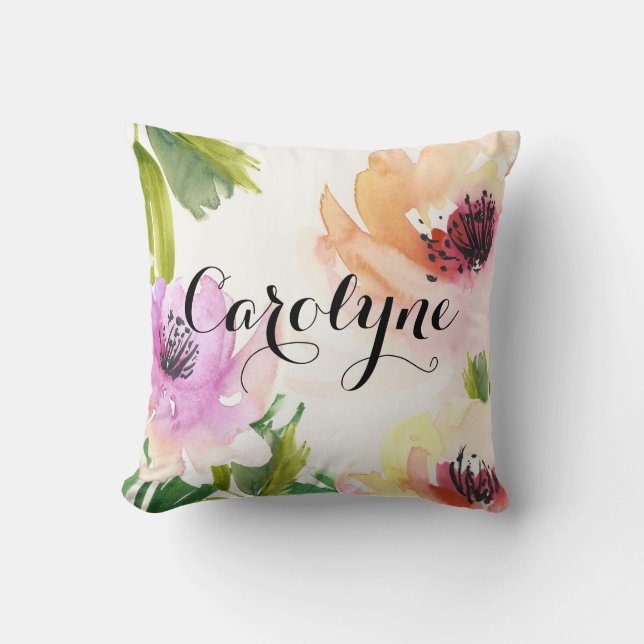 Pretty Watercolor Flowers Personalised Pillow (Front)