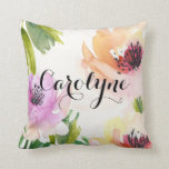 Pretty Watercolor Flowers Personalised Pillow<br><div class="desc">Customisation pillow featuring colourful watercolor flowers with modern calligraphy script. This floral pillow will be perfect as a gift or a colourful accent to any room.</div>
