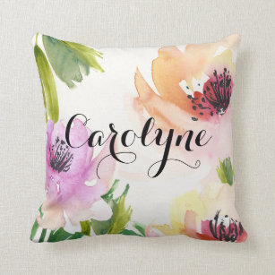 Pretty Watercolor Flowers Personalised Pillow