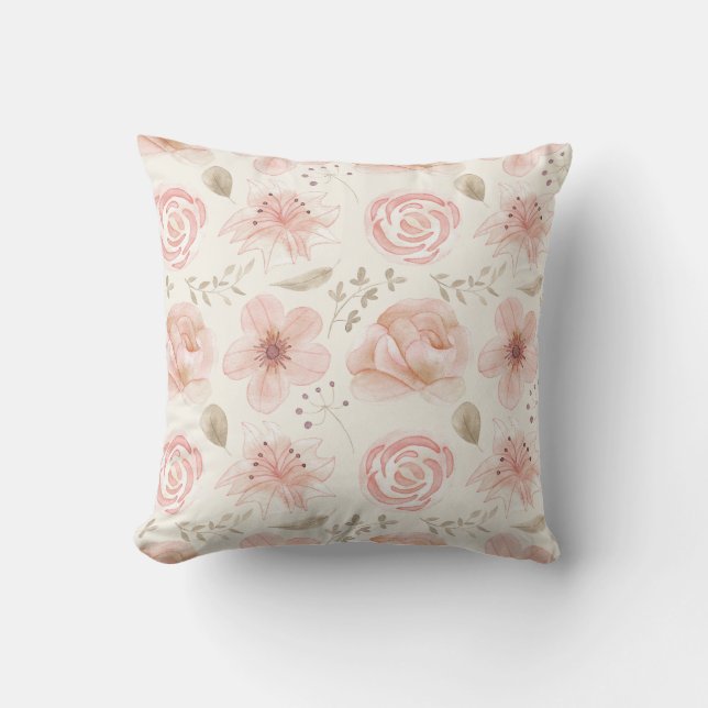 Pretty Watercolor Flowers Pink Pattern Garden Cushion (Front)