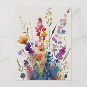 Pretty Watercolor Flowers Postcard