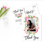 Pretty Watercolor Flowers Script Photo Thank You Postcard<br><div class="desc">Pretty Watercolor Flowers Script Photo Thank You Postcard.</div>