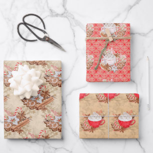 Pretty Watercolor Gingerbread Cookie Cocoa Wrapping Paper Sheet