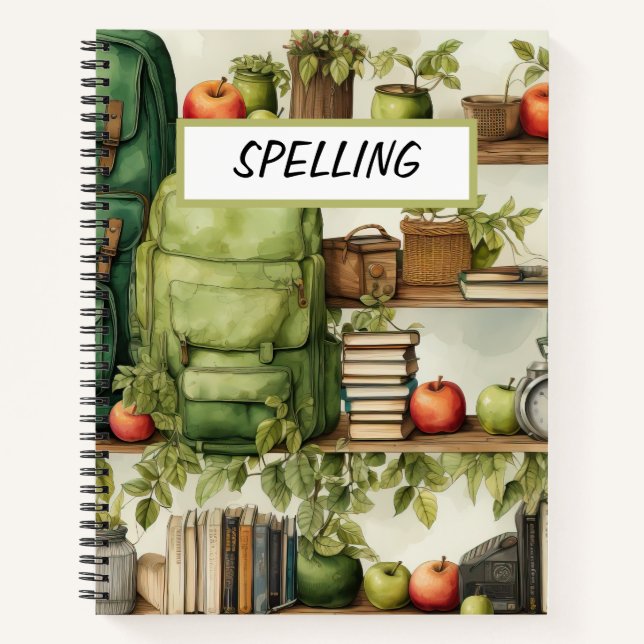PRETTY WATERCOLOR GREEN SCHOOL BACKPACKS  NOTEBOOK (Front)