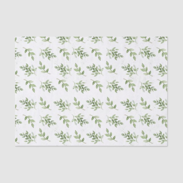 Pretty Watercolor Greenery Branches Pattern Tissue Paper (Front)