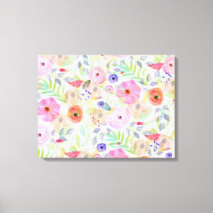 Pretty watercolor hand paint abstract floral canvas print