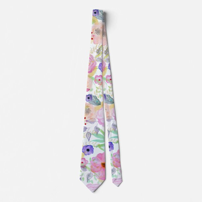 Pretty watercolor hand paint abstract floral tie (Front)