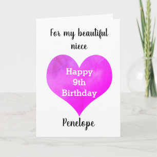Pretty Watercolor Heart 9th Birthday Card