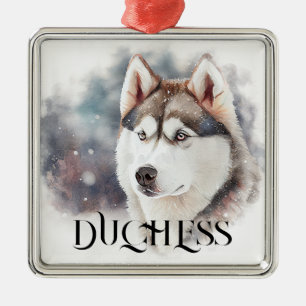 PRETTY WATERCOLOR HOLIDAY SIBERIAN HUSKY DOG METAL TREE DECORATION