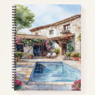 PRETTY WATERCOLOR HOME WITH POOL NOTEBOOK