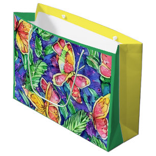 Pretty watercolor Kids birthday Butterflies Large Gift Bag