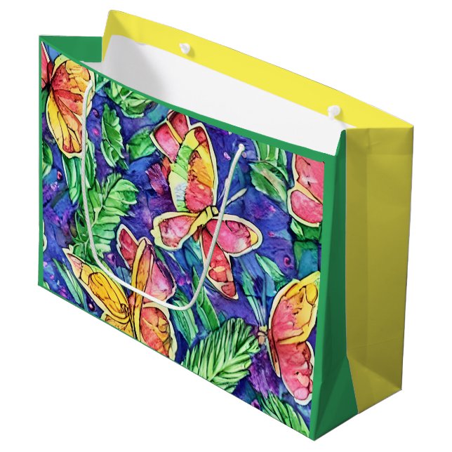 Pretty watercolor Kids birthday Butterflies Large Gift Bag (Front Angled)