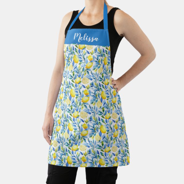 Pretty Watercolor Lemon Citrus Personalised Apron (Insitu)