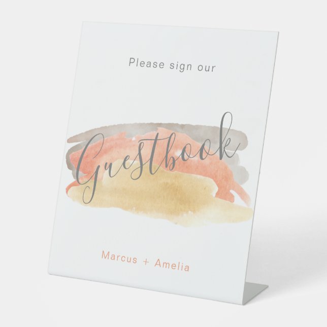 Pretty Watercolor Minimalist Wedding Guestbook Pedestal Sign (Front)